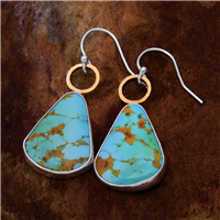 One of a Kind Turquoise Circle Earrings in Two Tone